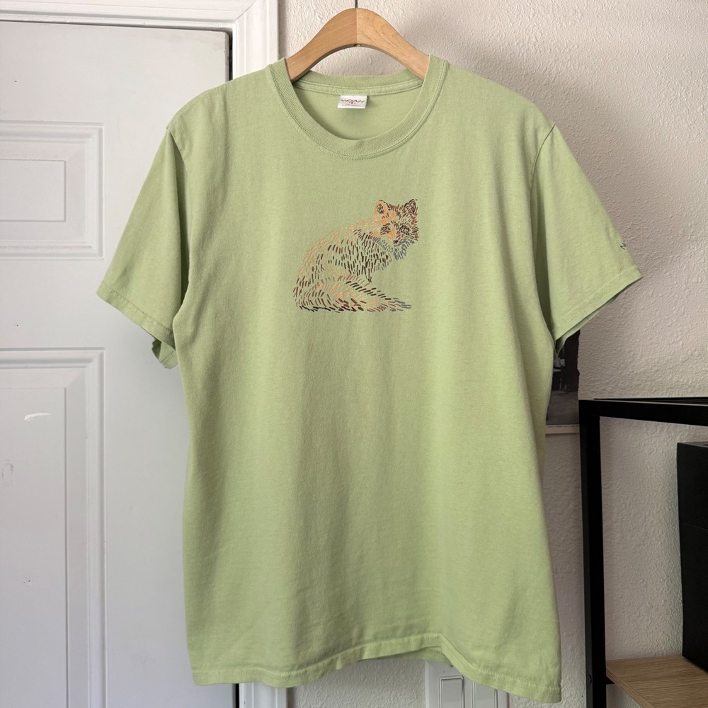 NOAH NYC light sage green wolf graphic crew neck cotton short sleeve tee t-shirt
